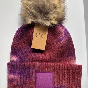 DISCONTINUED RARE Iris/Ginger Tie Dye Pom CC Beanie Faux Fur